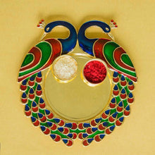 Load image into Gallery viewer, Pretty Minakari Peacock Pooja Platter with Two Bowls