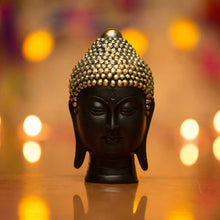 Load image into Gallery viewer, Handmade Black Buddha Head Showpiece with Golden Crown