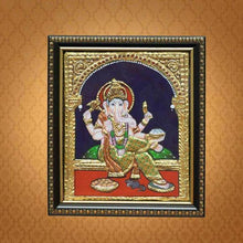 Load image into Gallery viewer, Golden Framed Lord Ganesha Hand-Painted Tanjore Painting