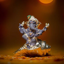 Load image into Gallery viewer, Blue & Silver Ganesh Statue on Shankh