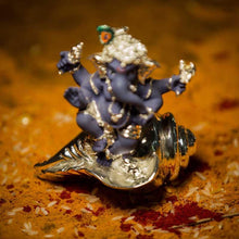 Load image into Gallery viewer, Blue & Silver Ganesh Statue on Shankh