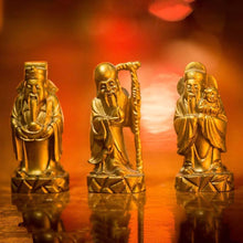 Load image into Gallery viewer, Golden Feng Shui Gods of Wealth Fuk Luk Sau