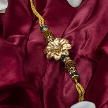 Load image into Gallery viewer, 24K Gold Foil Floral Rudraksh Rakhi