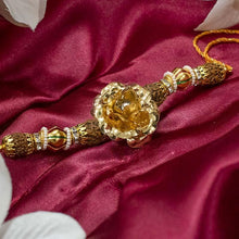 Load image into Gallery viewer, 24K Gold Foil Rose & Rudraksha Rakhi