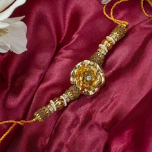 Load image into Gallery viewer, 24K Gold Foil Rose & Rudraksha Rakhi