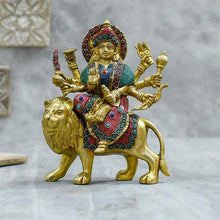 Load image into Gallery viewer, Decorative Colourful Brass Durga Idol