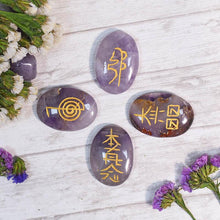 Load image into Gallery viewer, Amethyst Reiki Symbol Engraved Stone Sets