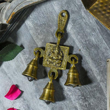 Load image into Gallery viewer, Antique Golden Brass 3 Bells Door/Wall Hanging with Lord Ganesha Carving