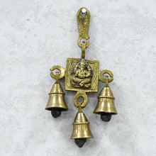 Load image into Gallery viewer, Antique Golden Brass 3 Bells Door/Wall Hanging with Lord Ganesha Carving