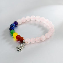 Load image into Gallery viewer, Rose Quartz and 7 Chakra Bracelet with Charm