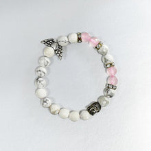 Load image into Gallery viewer, Howlite & Rose Quartz Bracelet with Buddha and Angel Wings
