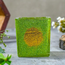 Load image into Gallery viewer, Green Square Shaped Glass Candle Holder with T-light