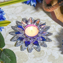 Load image into Gallery viewer, Blue and White Crystal Floral Tea-Light Candle Holder