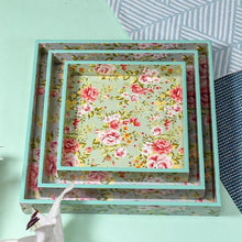 Load image into Gallery viewer, Floral Teal Green Serving Tray-Set of 3