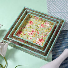 Load image into Gallery viewer, Floral Teal Green Serving Tray-Set of 3