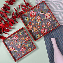 Load image into Gallery viewer, Grey Floral Serving Trays-Set of 2