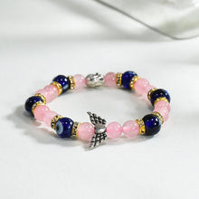 Load image into Gallery viewer, Rose Quartz & Evil Eye Bracelet with Buddha and Angel Wings Charm