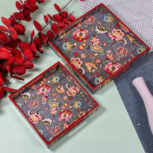 Load image into Gallery viewer, Grey Floral Serving Trays-Set of 2