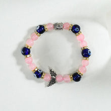 Load image into Gallery viewer, Rose Quartz & Evil Eye Bracelet with Buddha and Angel Wings Charm