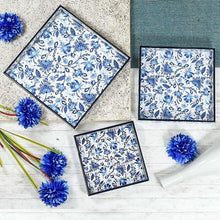 Load image into Gallery viewer, Blue Floral Serving Tray Set of 3