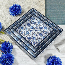 Load image into Gallery viewer, Blue Floral Serving Tray Set of 3