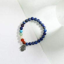 Load image into Gallery viewer, Lapis Lazuli 7 Chakra Bracelet with Hamsa Charm