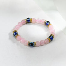 Load image into Gallery viewer, Rose Quartz & Evil Eye Healing Bracelet