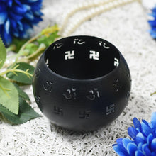 Load image into Gallery viewer, Round Black Decorative Candle Holder with Swastik Motifs