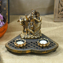 Load image into Gallery viewer, Stunning Radha Krishna Wooden Candle Holder Showpiece