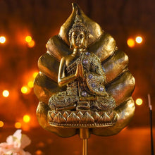 Load image into Gallery viewer, Antique Golden Buddha On Standing Bodhi Leaf