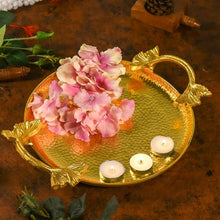Load image into Gallery viewer, Handcrafted Metal Hammered Round Tray with Handles