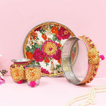 Load image into Gallery viewer, Golden Floral Karwa Chauth Thali Set