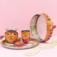 Load image into Gallery viewer, Golden Floral Karwa Chauth Thali Set