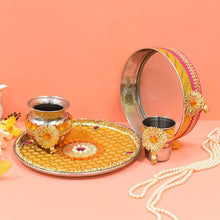 Load image into Gallery viewer, Eye-Catching Golden Pink Karwa Chauth Thali Set