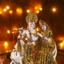 Load image into Gallery viewer, Golden White Radha Krishna With Cow
