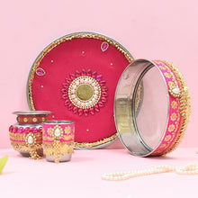 Load image into Gallery viewer, Pink Decorated Karwa Chauth Thali Set