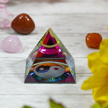 Load image into Gallery viewer, Feng Shui Crystal Pyramid with Ying Yang Symbol