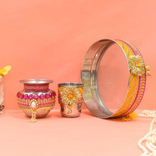 Load image into Gallery viewer, Elegant Yellow and Pink Lota, Glass and Channi Set