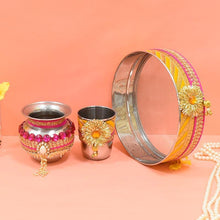 Load image into Gallery viewer, Elegant Yellow and Pink Lota, Glass and Channi Set