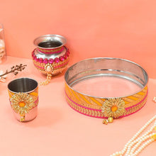 Load image into Gallery viewer, Elegant Yellow and Pink Lota, Glass and Channi Set