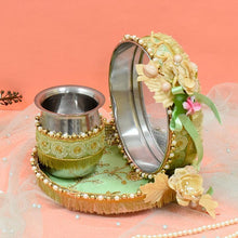 Load image into Gallery viewer, Gorgeous Green Floral Beaded Karwa Chauth Thali Set