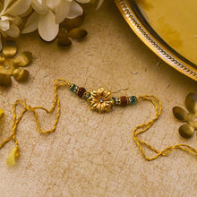 Load image into Gallery viewer, 24K Gold Foil Floral Rudraksh Rakhi