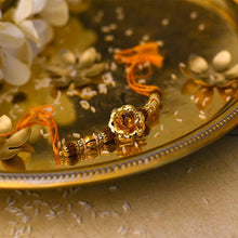 Load image into Gallery viewer, 24K Gold Foil Rose & Rudraksha Rakhi