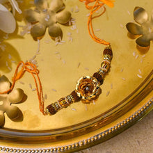 Load image into Gallery viewer, 24K Gold Foil Rose & Rudraksha Rakhi