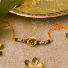 Load image into Gallery viewer, 24K Gold Foil Rose & Rudraksha Rakhi