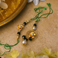Load image into Gallery viewer, 24K Gold Foil Floral Bhaiya Bhabhi Lumba Rakhi-Set Of 2