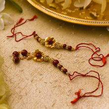 Load image into Gallery viewer, 24K Gold Foil Floral Bhaiya Bhabhi Rakhi-Set Of 2