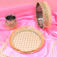 Load image into Gallery viewer, Pretty Peach Beaded Karwa Chauth Thali Set