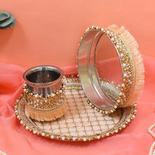 Load image into Gallery viewer, Perfect Peach Beaded Karwa Chauth Thali Set
