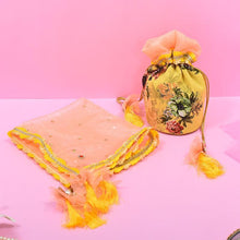 Load image into Gallery viewer, Festive Yellow Potli & Thali Cover Karwa Chauth Set